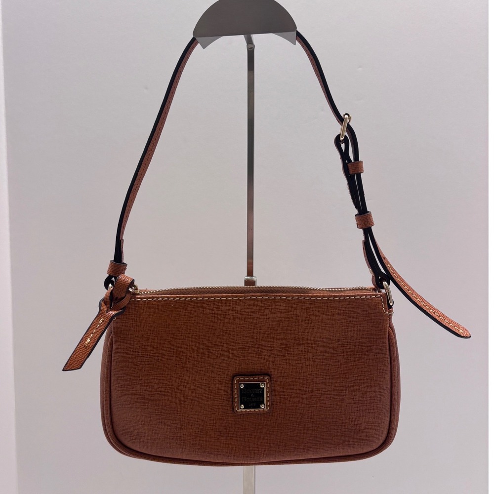Dooney & Bourke Saffiano Leather Baguette Shoulder Bag Brown Caramel Small